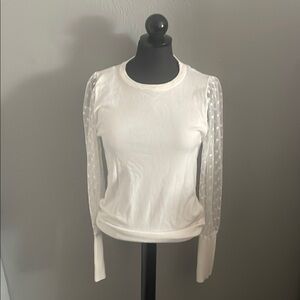 Eesome White Blouse with Sheer Polka Dot Sleeves